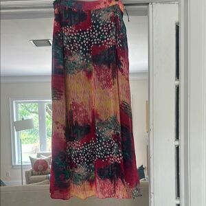 Zara Red Pink Pleated Maxi Skirt Resort Wear